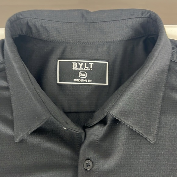 BYLT Sz XXL Button Shirt Black Premium Basics Executive Fit Short Sleeve Stretch - Picture 4 of 12